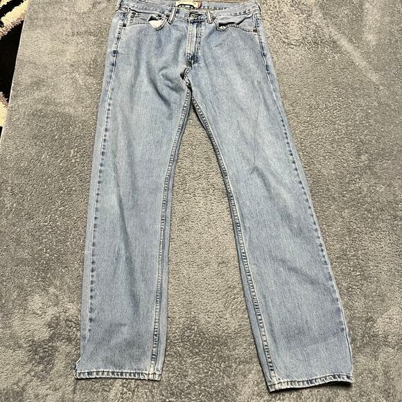 Levis 505 Jeans Mens 34 x34 Blue Denim Straight Leg Distressed Pants - Picture 1 of 12